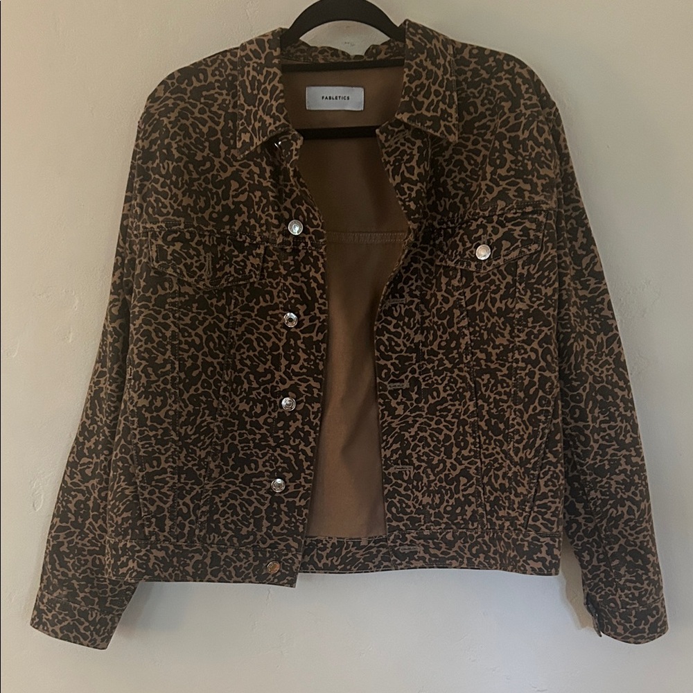 Fabletics Denim Brown Leopard Print Jacket